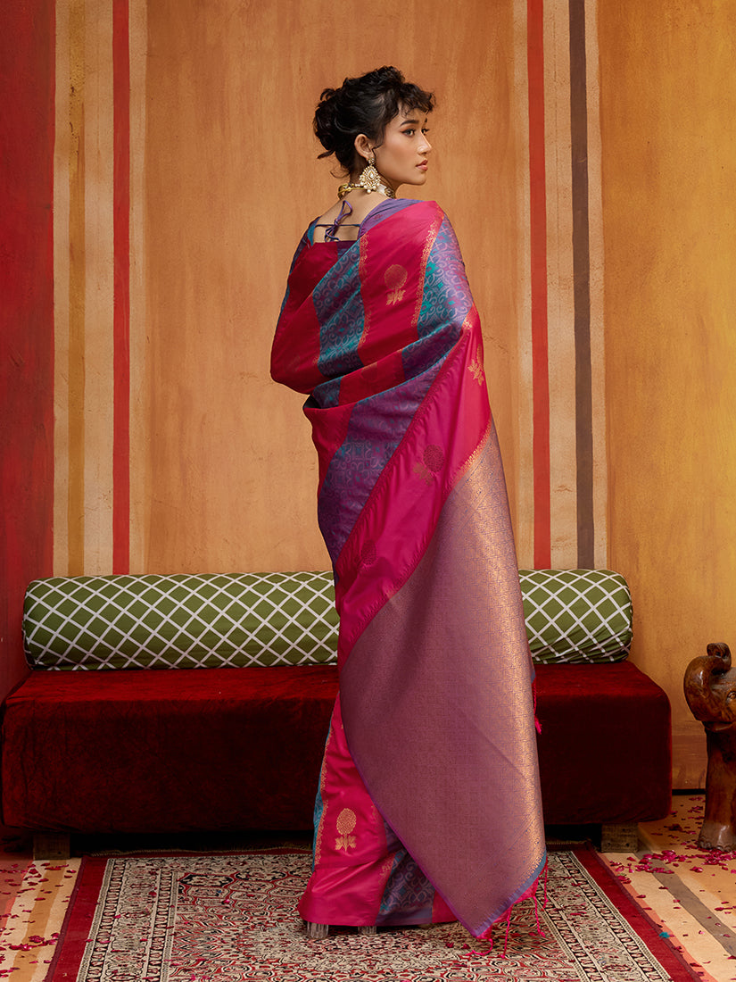 Monjolika Fashion Multi Colour Handloom Silk Blend Contemporary Saree With Weaving Work | Grocsy