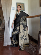 Monjolika Fashion Satin Printed Black Casual Saree | Grocsy