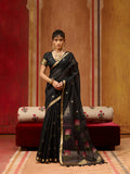 Monjolika Fashion Black Handloom Cotton Blend Weaving Classic Saree | Grocsy