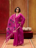 Monjolika Fashion Magenta Handloom Cotton Blend Weaving Classic Saree | Grocsy