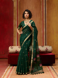 Monjolika Fashion Dark Green Handloom Cotton Blend Weaving Classic Saree | Grocsy