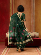 Monjolika Fashion Dark Green Handloom Cotton Blend Weaving Classic Saree | Grocsy