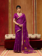 Monjolika Fashion Purple Handloom Cotton Blend Weaving Classic Saree | Grocsy