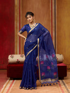 Monjolika Fashion Navy Blue Handloom Cotton Blend Weaving Classic Saree | Grocsy