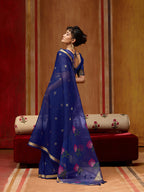Monjolika Fashion Navy Blue Handloom Cotton Blend Weaving Classic Saree | Grocsy