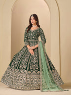 Monjolika Fashion Velvet Embroidered Dark Green Engagement Wear Anarkali Suit | Grocsy