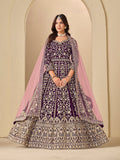 Monjolika Fashion Velvet Embroidered Purple Engagement Wear Anarkali Suit | Grocsy