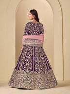 Monjolika Fashion Velvet Embroidered Purple Engagement Wear Anarkali Suit | Grocsy