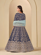 Monjolika Fashion Velvet Embroidered Navy Blue Engagement Wear Anarkali Suit | Grocsy