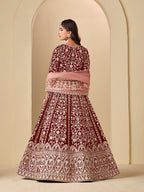 Monjolika Fashion Velvet Embroidered Maroon Engagement Wear Anarkali Suit | Grocsy