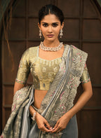 Monjolika Fashion Grey Silk Blend Saree With Embroidered Jari And Cut-Dana Work | Grocsy
