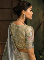 Monjolika Fashion Grey Silk Blend Saree With Embroidered Jari And Cut-Dana Work | Grocsy