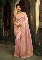 Monjolika Fashion Light Pink Silk Blend Saree With Embroidered Jari And Cut-Dana Work | Grocsy