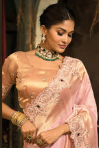 Monjolika Fashion Light Pink Silk Blend Saree With Embroidered Jari And Cut-Dana Work | Grocsy