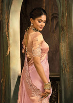 Monjolika Fashion Light Pink Silk Blend Saree With Embroidered Jari And Cut-Dana Work | Grocsy