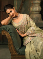 Monjolika Fashion Pista Green Silk Blend Saree With Embroidered Jari And Cut-Dana Work | Grocsy