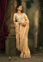 Monjolika Fashion Beige Silk Blend Saree With Embroidered Jari And Cut-Dana Work | Grocsy