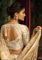 Monjolika Fashion Beige Silk Blend Saree With Embroidered Jari And Cut-Dana Work | Grocsy