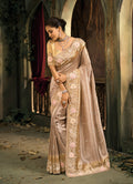 Monjolika Fashion Chiku Silk Blend Saree With Embroidered Jari And Cut-Dana Work | Grocsy