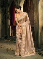 Monjolika Fashion Chiku Silk Blend Saree With Embroidered Jari And Cut-Dana Work | Grocsy