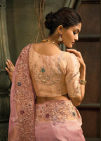 Monjolika Fashion Pink Silk Blend Saree With Embroidered Jari And Cut-Dana Work | Grocsy