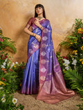 Monjolika Fashion Weaving Handloom Silk Blend Violet Contemporary Saree | Grocsy