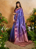 Monjolika Fashion Weaving Handloom Silk Blend Violet Contemporary Saree | Grocsy