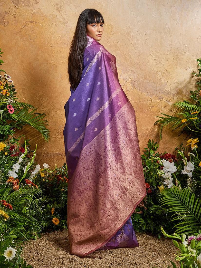 Monjolika Fashion Weaving Handloom Silk Blend Violet Contemporary Saree | Grocsy