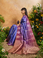 Monjolika Fashion Weaving Handloom Silk Blend Violet Contemporary Saree | Grocsy