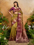 Monjolika Fashion Weaving Handloom Silk Blend Mehendi Green Contemporary Saree | Grocsy