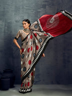 Monjolika Fashion Satin Dark Beige Printed Casual Saree | Grocsy