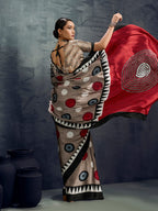 Monjolika Fashion Satin Dark Beige Printed Casual Saree | Grocsy