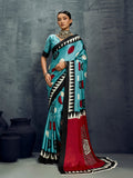 Monjolika Fashion Satin Aqua Blue Printed Casual Saree | Grocsy
