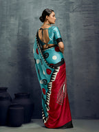 Monjolika Fashion Satin Aqua Blue Printed Casual Saree | Grocsy