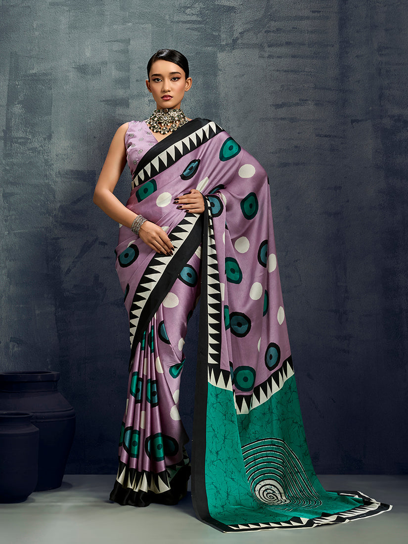 Monjolika Fashion Satin Lilac Printed Casual Saree | Grocsy