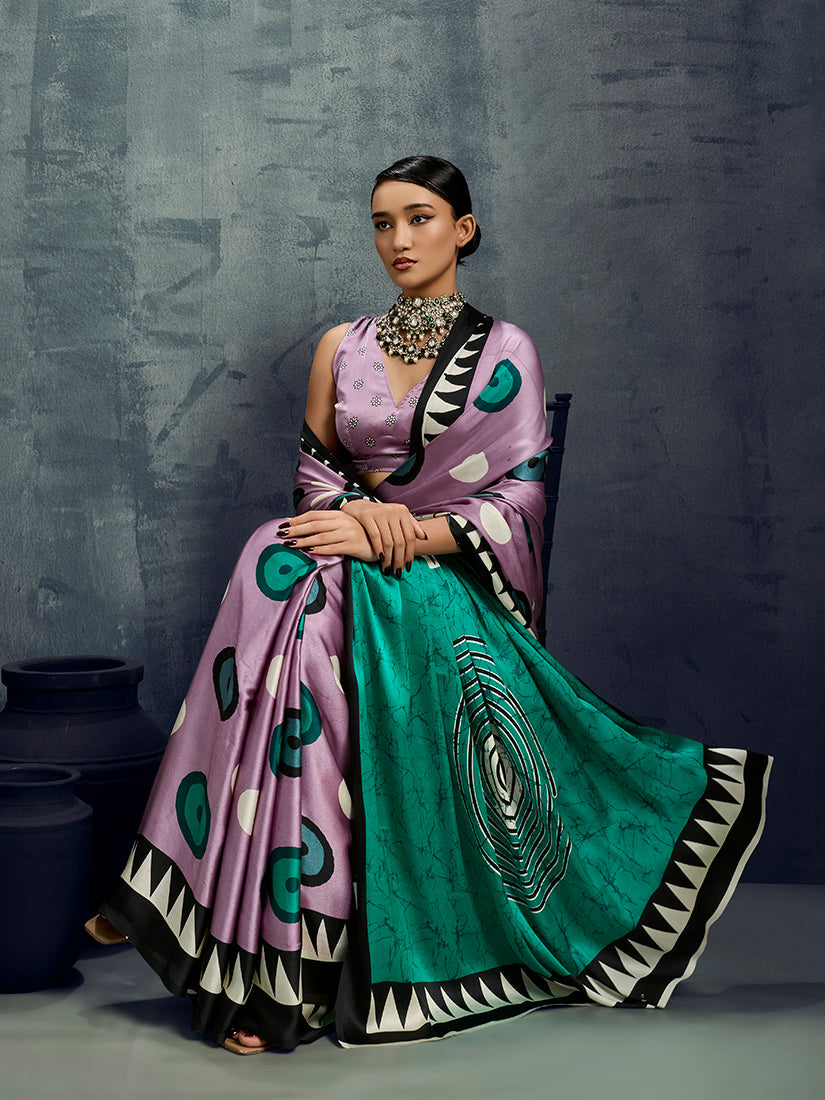 Monjolika Fashion Satin Lilac Printed Casual Saree | Grocsy