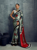 Monjolika Fashion Satin Grey Printed Casual Saree | Grocsy