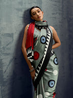 Monjolika Fashion Satin Grey Printed Casual Saree | Grocsy