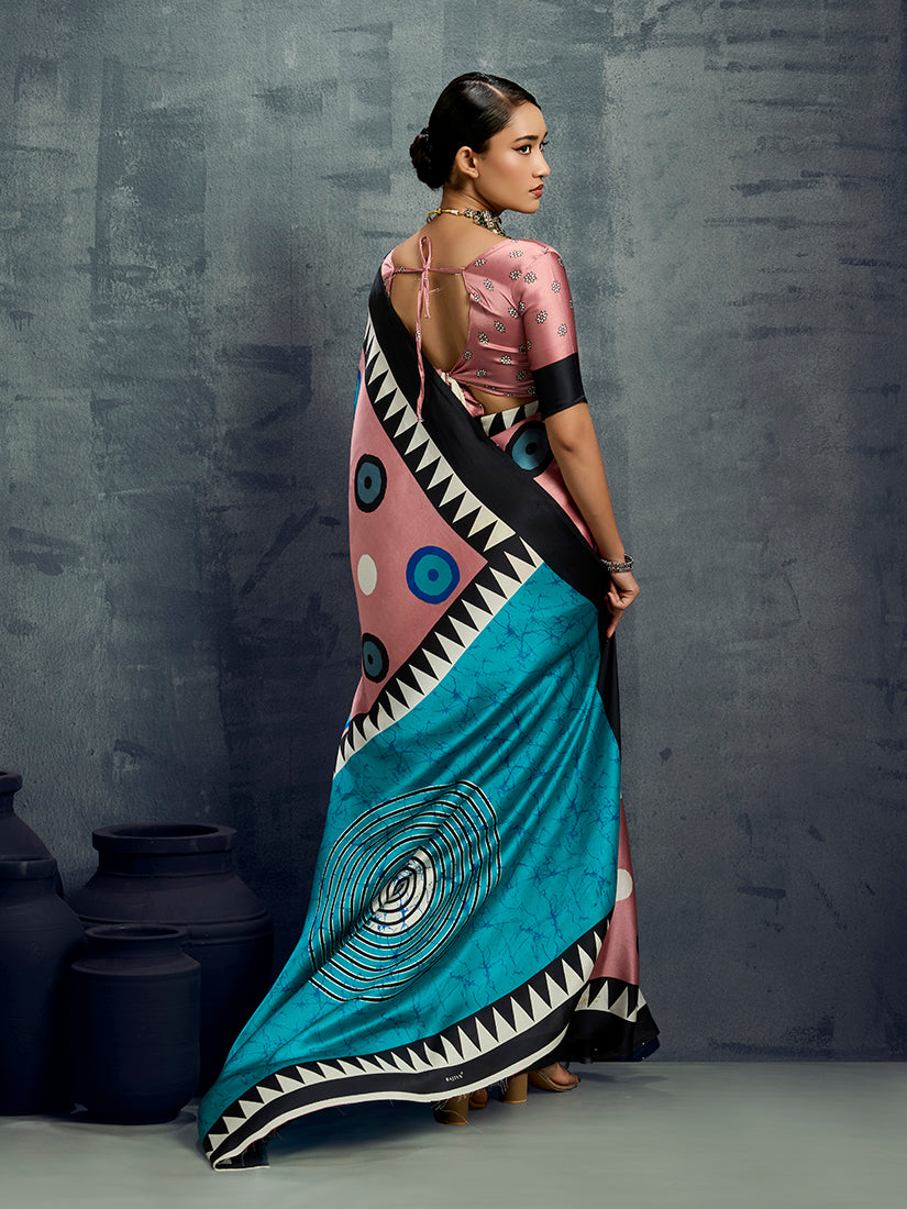 Monjolika Fashion Satin Light Pink Printed Casual Saree | Grocsy