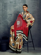 Monjolika Fashion Satin Chiku Printed Casual Saree | Grocsy