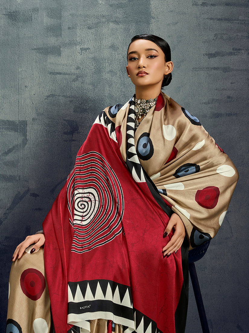 Monjolika Fashion Satin Chiku Printed Casual Saree | Grocsy