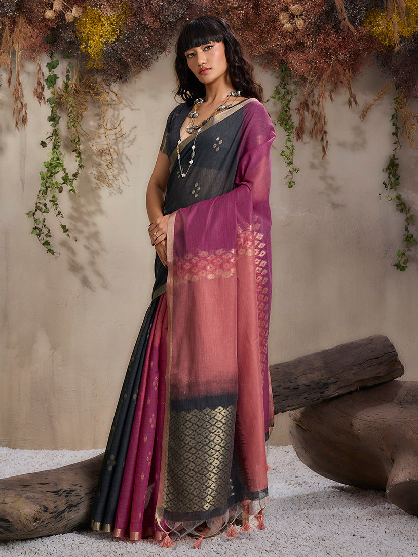 Monjolika Fashion Multi Colour Viscose Cotton Weaving Contemporary Saree | Grocsy
