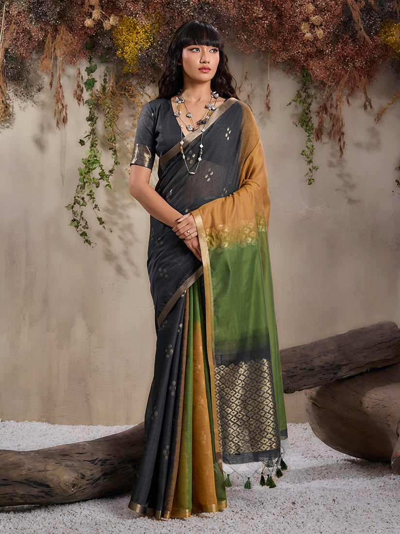 Monjolika Fashion Multi Colour Viscose Cotton Weaving Contemporary Saree | Grocsy