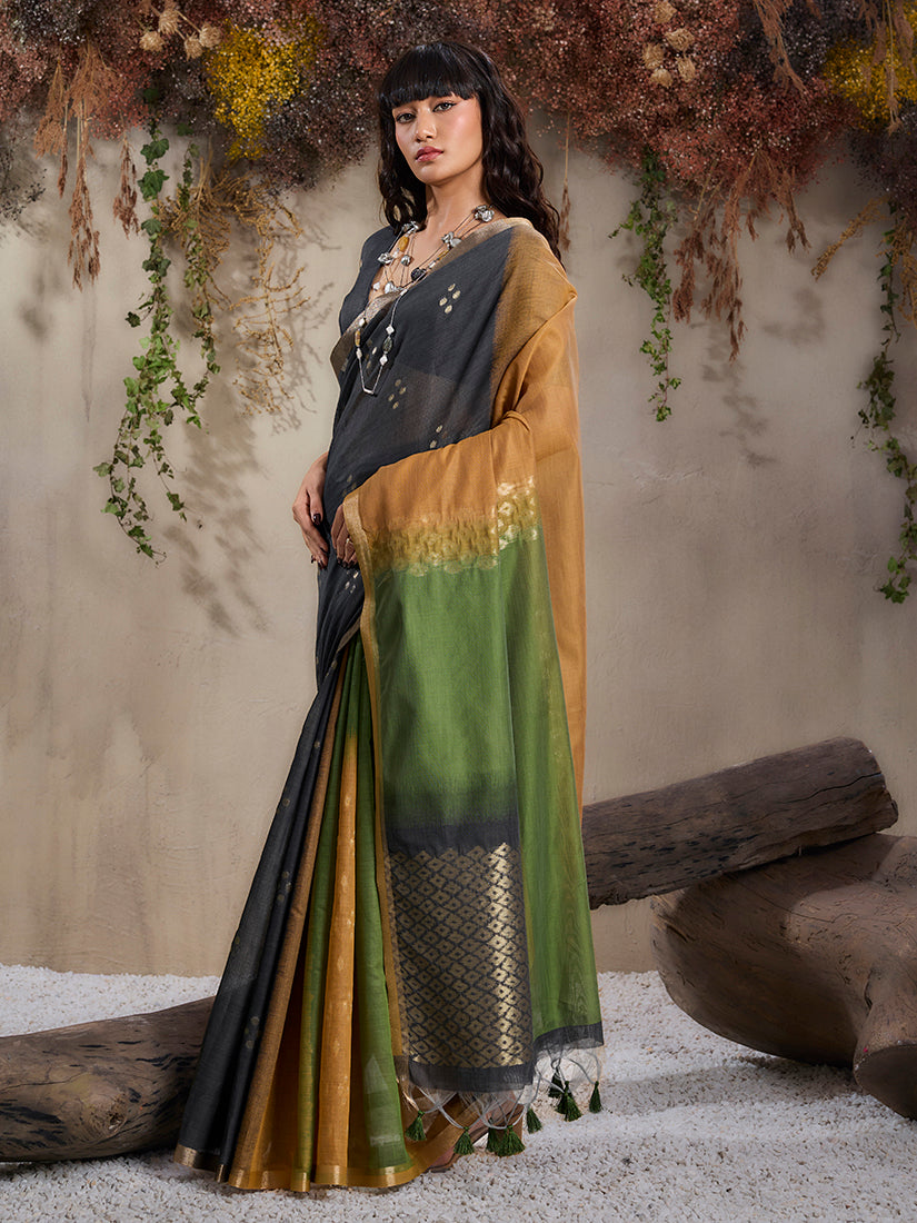 Monjolika Fashion Multi Colour Viscose Cotton Weaving Contemporary Saree | Grocsy