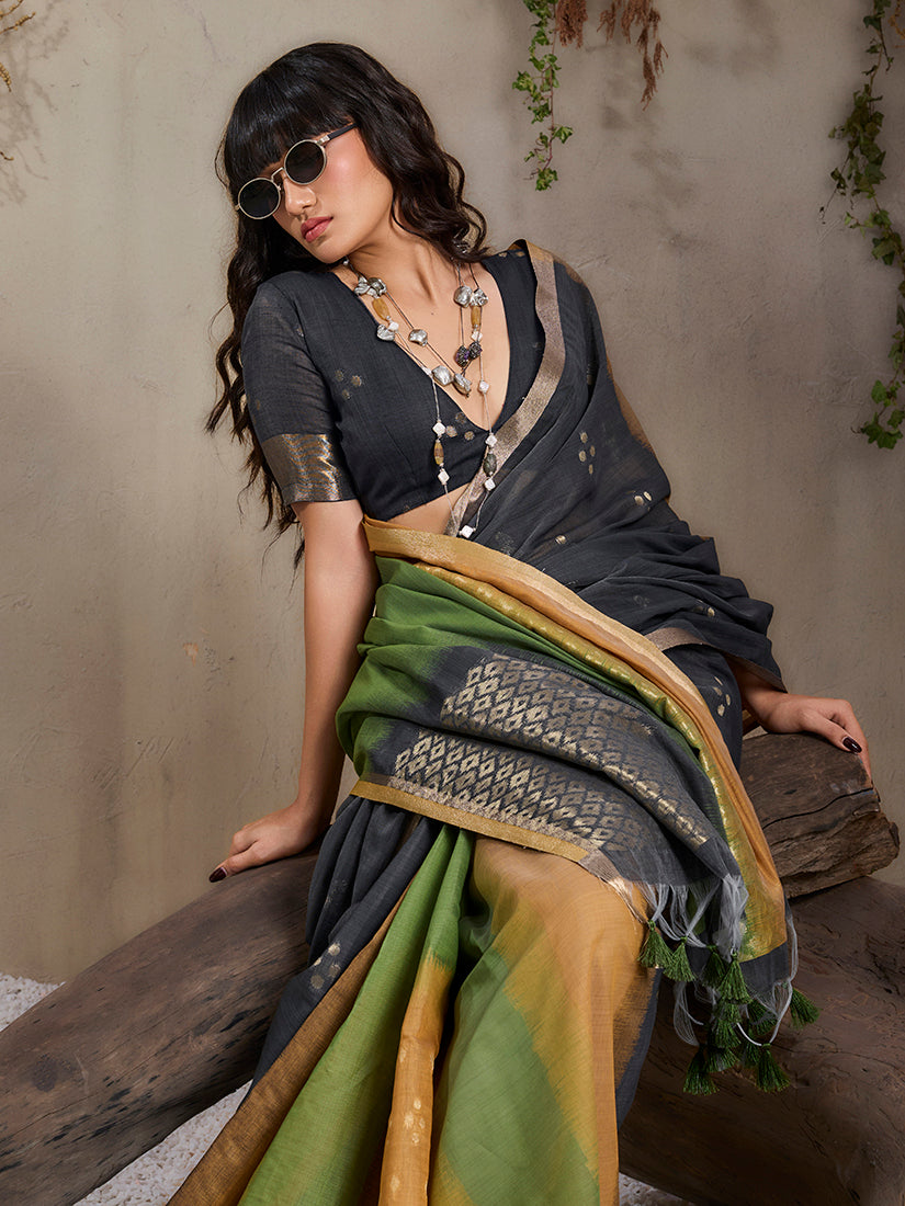 Monjolika Fashion Multi Colour Viscose Cotton Weaving Contemporary Saree | Grocsy