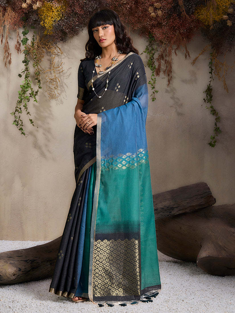 Monjolika Fashion Multi Colour Viscose Cotton Weaving Contemporary Saree | Grocsy