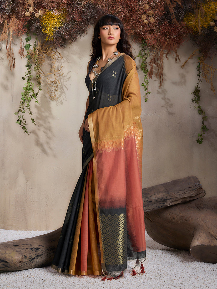 Monjolika Fashion Multi Colour Viscose Cotton Weaving Contemporary Saree | Grocsy