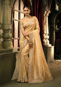 Monjolika Fashion Beige Silk Blend Wedding Saree With Cut Dana, Embroidered, Moti And Zari Work | Grocsy
