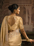 Monjolika Fashion Beige Silk Blend Wedding Saree With Cut Dana, Embroidered, Moti And Zari Work | Grocsy