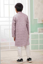 Raivat Ethnic Art Silk Embroidery Work Kids Kurta Pajama In Lilac Colour | Grocsy